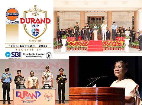 Kaweh lama bad pynsdang ka President ka Ri ïa ka Durand Cup Trophies 134 da ka jingplie paidbah kaba heh ha Rashtrapati Bhavan durand-cup