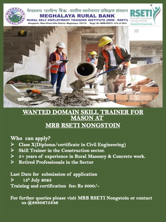 Meghalaya Rural Bank - MRB Skill Trainerf for Mason